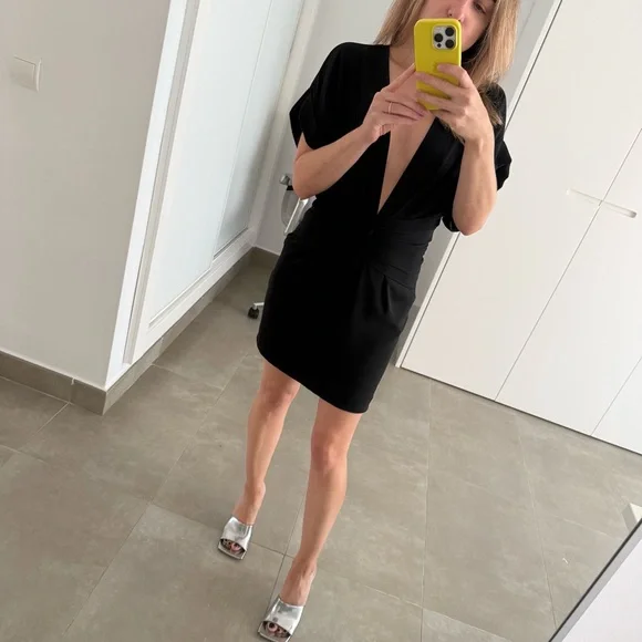 IRO PARIS “Gastona” Black Low-Cut Mini Dress Size 34 XS 0 2 - Picture 2 of 12